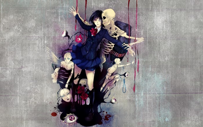 Misaki Mei from Another with a skeleton