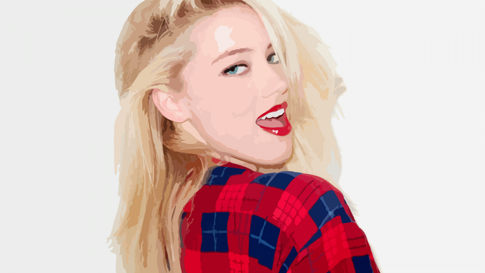 Amber Heard in a red and blue plaid shirt