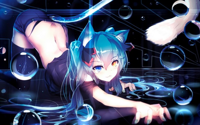 Anime girl with cat ears and heterochromia