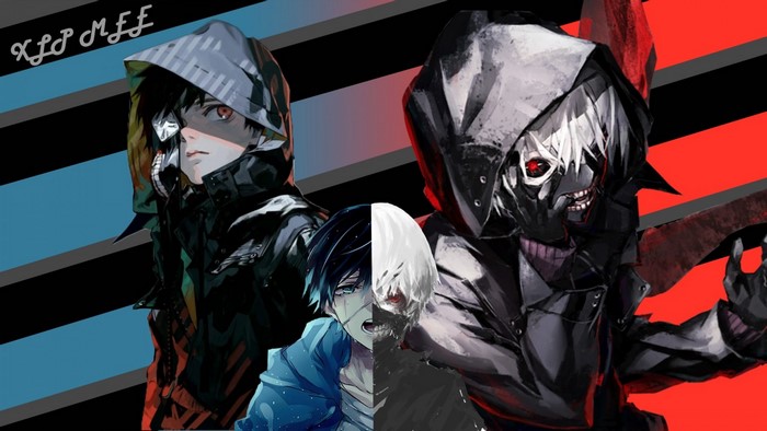 Kaneki Ken from Tokyo Ghoul split image