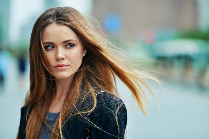 Kristina Bazan with windblown hair