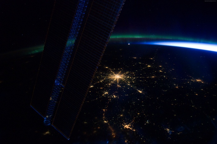Moscow from the International Space Station with Aurora