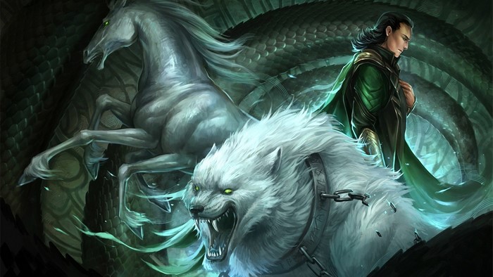 Loki with Fenrir and Sleipnir