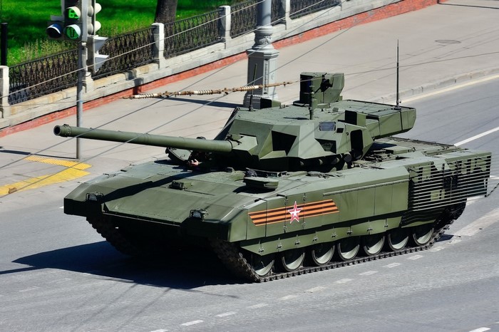 T-14 Armata tank with Russian markings on a street