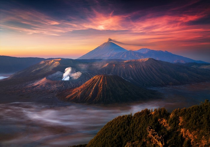 Sunset Over Bromo Volcano Landscape in Indonesia