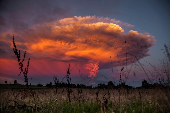 Calbuco Volcano Eruption at Sunset