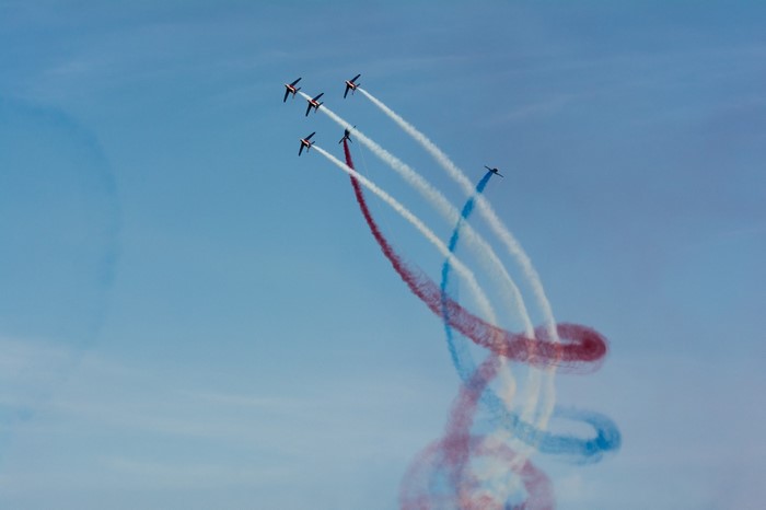 Patrouille de France aerobatic team flying in formation