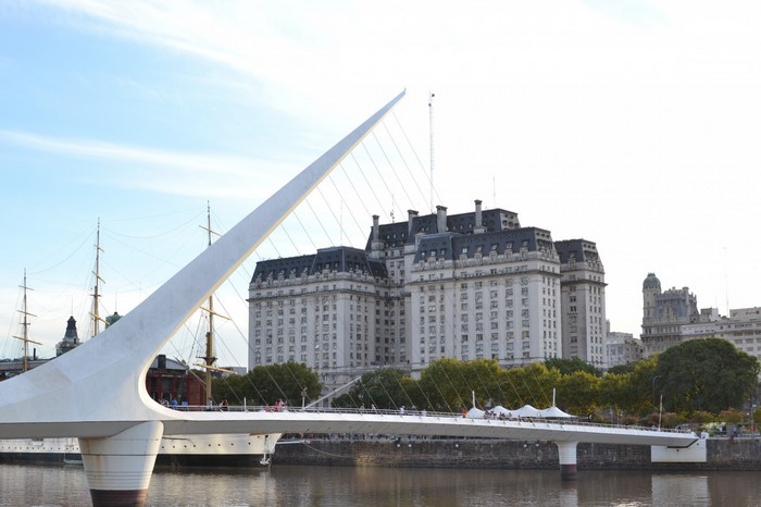 Puente de la Mujer bridge and buildings in Puerto Madero