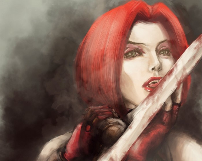 BloodRayne from BloodRayne holding a bloody sword