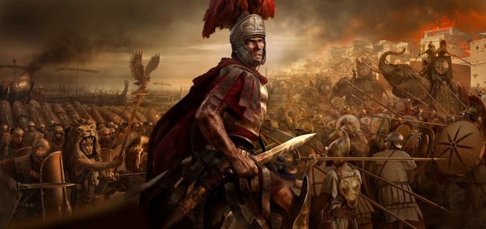 Roman Warlord leading troops in battle from Rome Total War