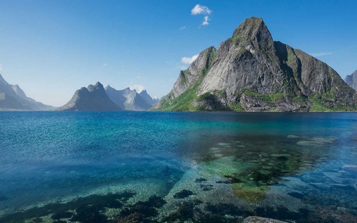 Lofoten Mountains and Crystal Clear Fjord, Norway