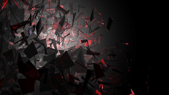 Abstract shards of black and red glass exploding