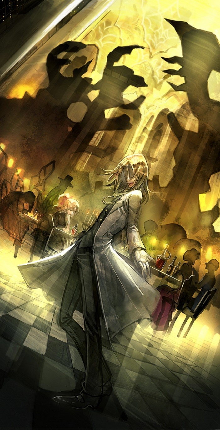 Kekkai Sensen character in a dimly lit bar
