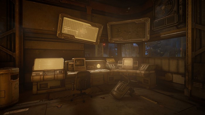 Star Citizen futuristic control room with monitors