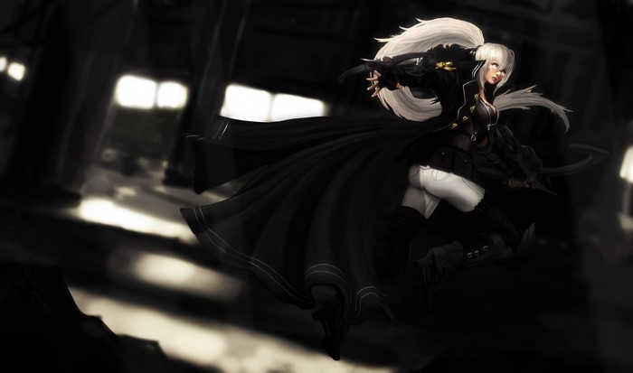 Vayne from League of Legends in a dark setting