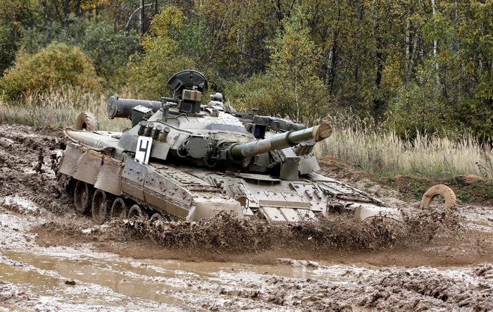 Russian Army T-80U tank in mud