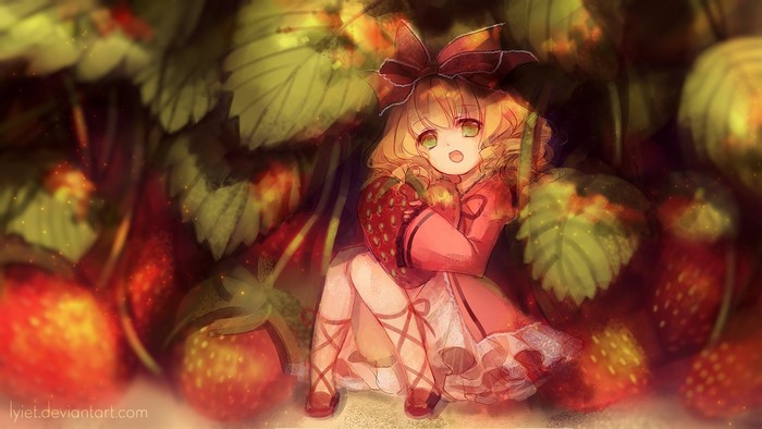Hina Ichigo from Rozen Maiden holding a strawberry