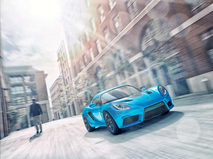 Detroit Electric SP:01 electric sports car driving on city street