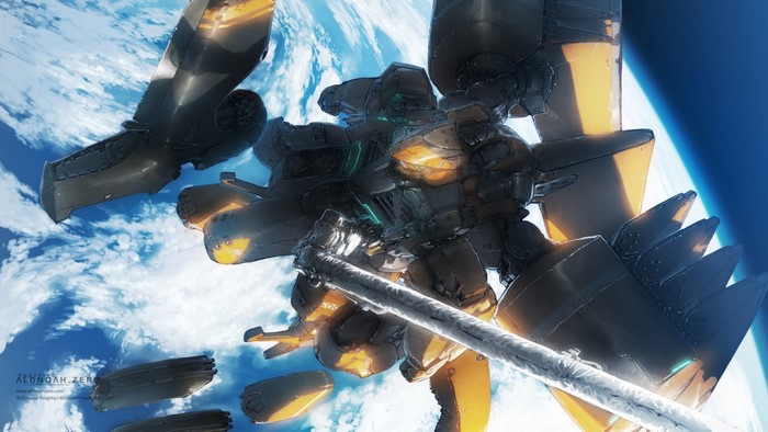 Aldnoah Zero mecha above Earth