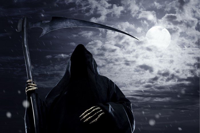 Grim Reaper with Scythe under the Moon