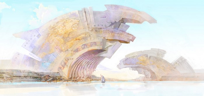 Lions Arch from Guild Wars 2 with a ghost ship