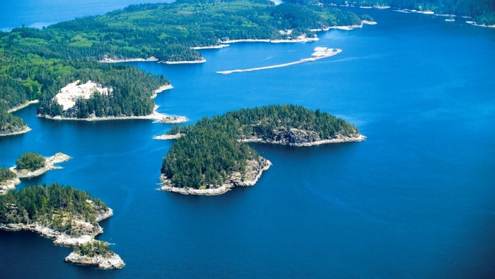 Aerial view of islands in a blue sea