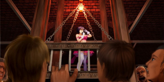 Mikasa Ackerman from Attack on Titan on a stage
