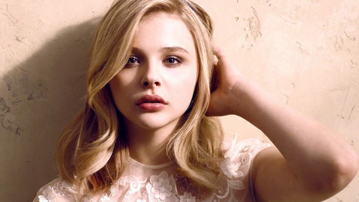 Chlo Grace Moretz Elegant Portrait with Soft Blonde Hair