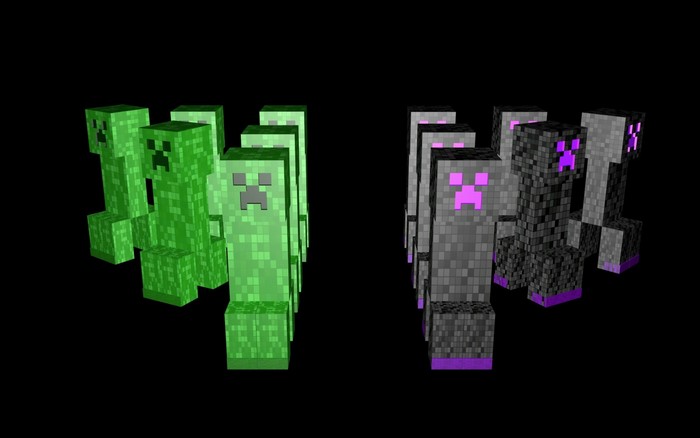 Minecraft Creepers in Green and Gray Facing Each Other
