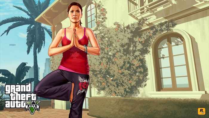 Amanda from Grand Theft Auto V doing yoga