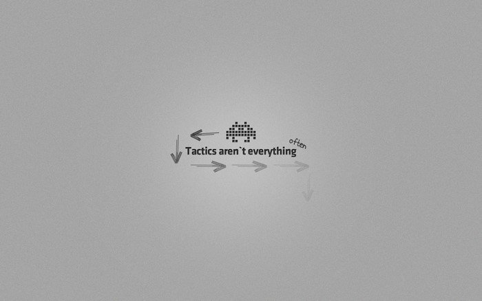 Space Invader graphic with text 'Tactics aren't everything'