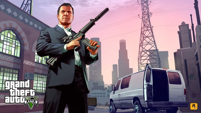 Michael De Santa from Grand Theft Auto V with assault rifle