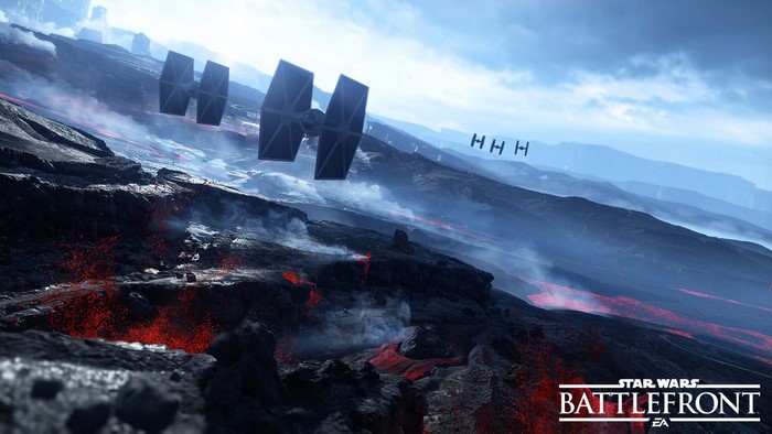 Star Wars Battlefront TIE Fighters over lava fields