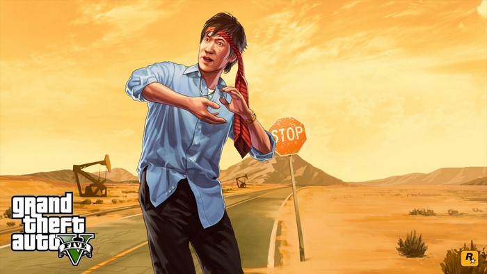 Character from Grand Theft Auto V in desert landscape