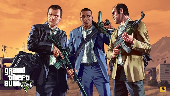 Grand Theft Auto V Trio with Firearms at Sunset