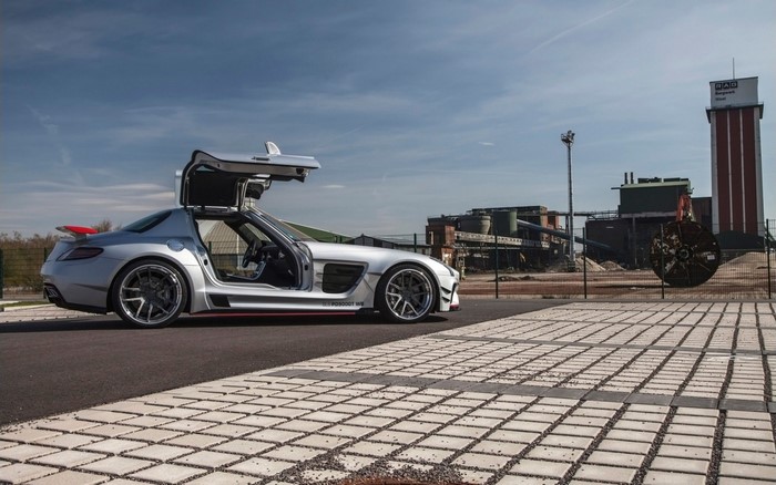 Silver Mercedes-Benz SLS AMG PD900GT with Gullwing Doors