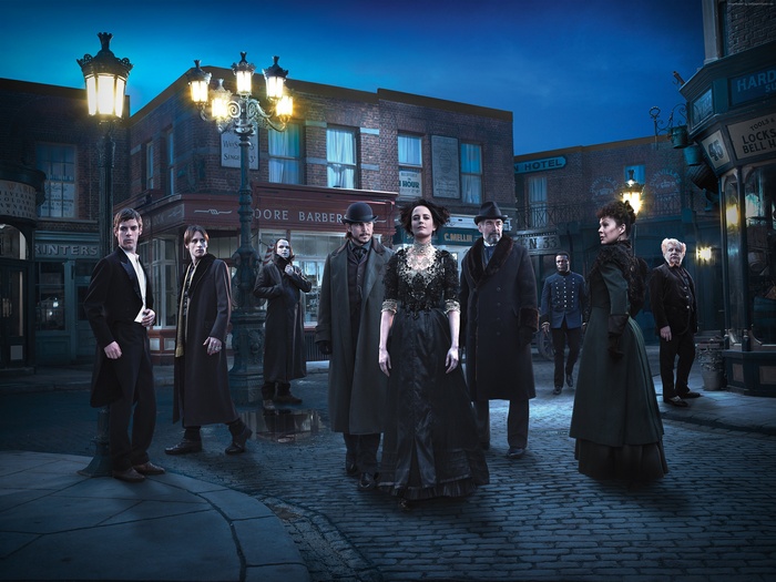 Penny Dreadful characters on a Victorian street
