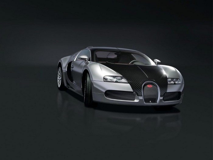 Bugatti Veyron sports car with carbon fiber hood