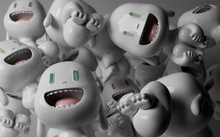 A pile of white cartoon characters with open mouths