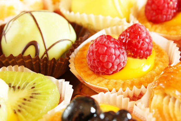 Assorted pastries with fruits and chocolate