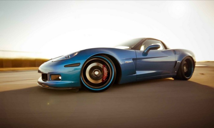 Blue Chevrolet Corvette C6 ZR1 sports car