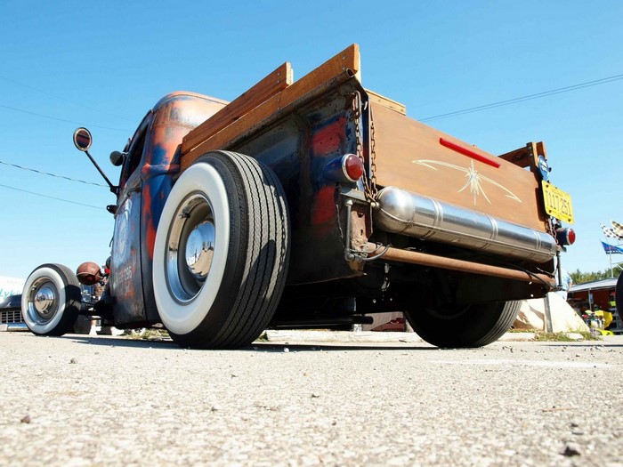 Rat Rod truck with whitewall tires and custom paint