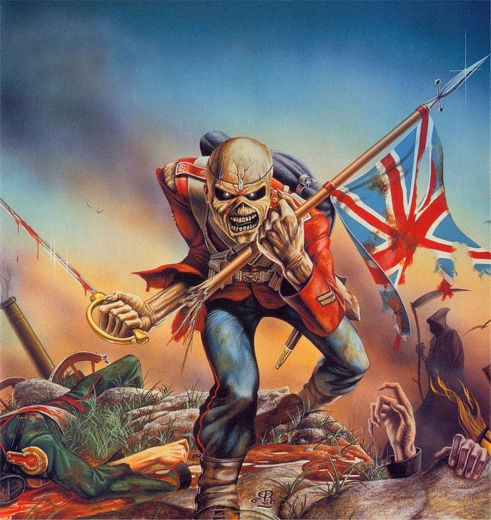 Eddie the Head from Iron Maiden holding a British flag