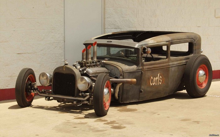 Rat Rod with exposed engine and custom paint