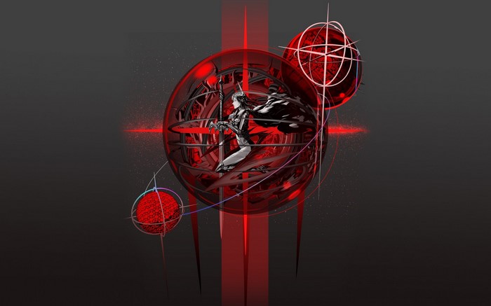 Illustration of a cyborg woman in a red sphere