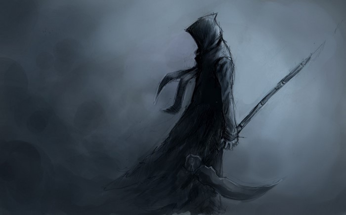 Grim Reaper with Scythe in Dark Atmosphere