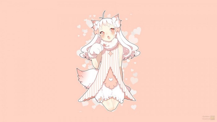 Cute Pink Fox Girl Anime Illustration