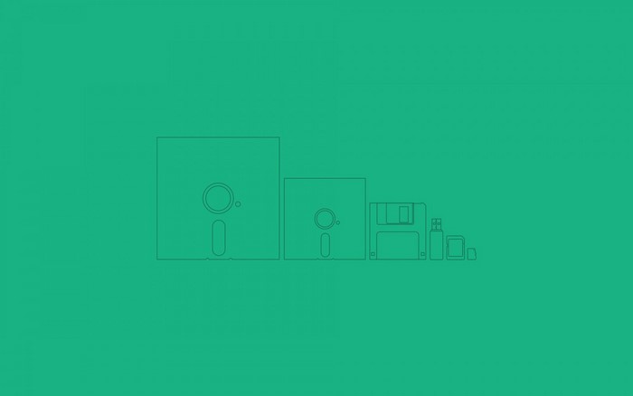Evolution of data storage devices on green background