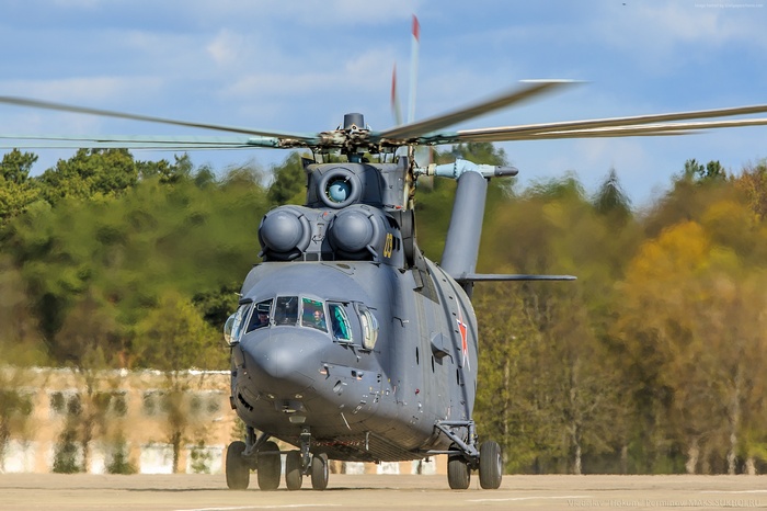 Russian Army Mi-26 military transport helicopter on tarmac