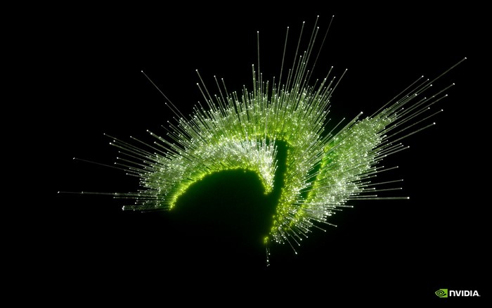 Nvidia logo made of glowing green fiber optics